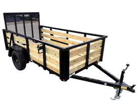 5x8 Utility Trailer with 3 board wood sides 24in tall - Quality Steel and Aluminum  - Model 628ANSA3.5Kw/HS